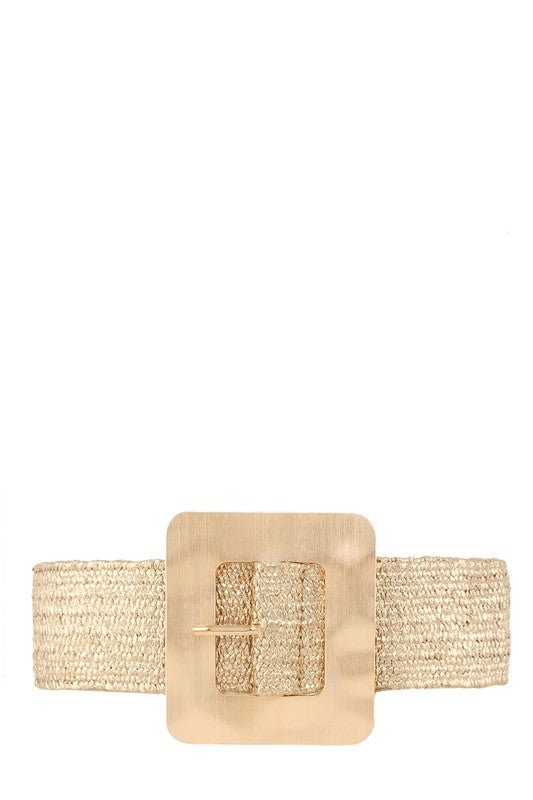 Metal Square Buckle Straw Elastic Belt - Robbi & Angel