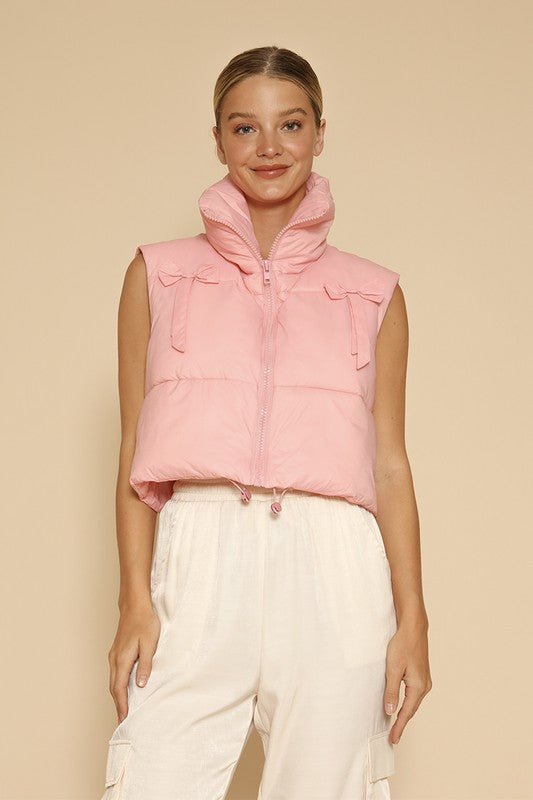 Bow cropped puffer vest - Robbi & Angel