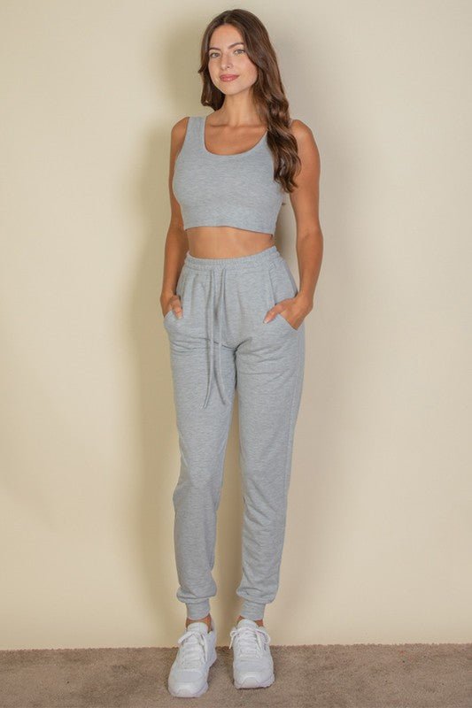 French Terry Cropped Tank Top & Joggers Set - Robbi & Angel