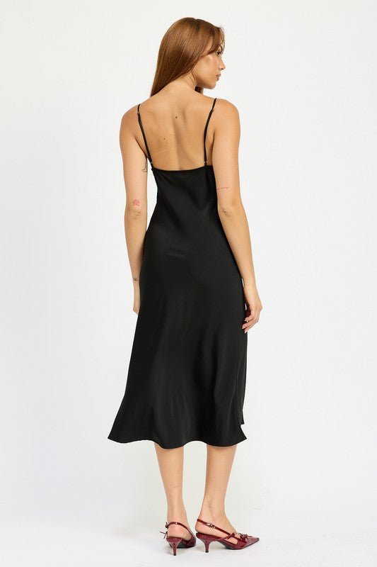 SATIN LACE CAMI MIDI DRESS WITH SLIT - Robbi & Angel $89.38 SATIN LACE CAMI MIDI DRESS WITH SLIT - Robbi & Angel $89.38