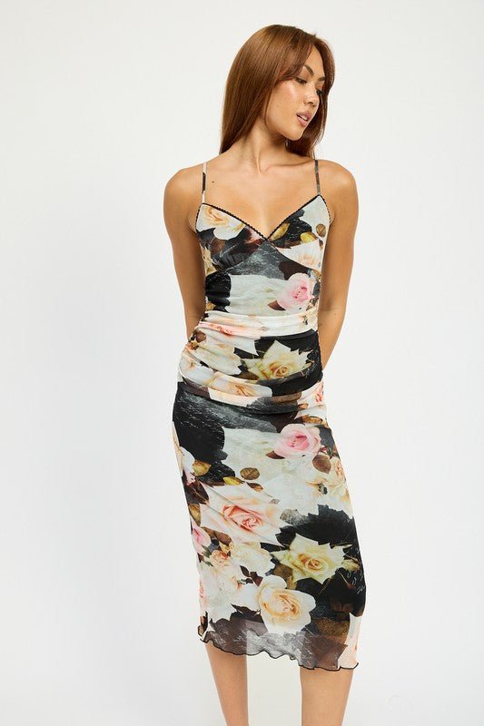 RUCHED MIDI V NECK DRESS - Robbi & Angel