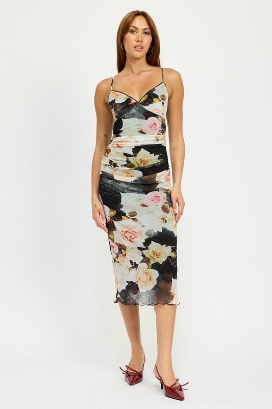 RUCHED MIDI V NECK DRESS - Robbi & Angel