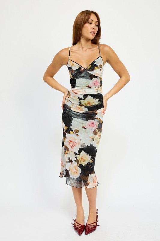 RUCHED MIDI V NECK DRESS - Robbi & Angel