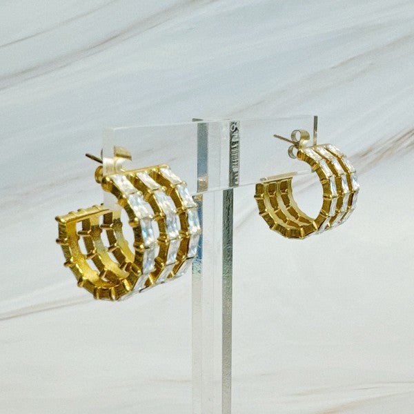 Lined Diamond Huggie Hoop Earrings - Robbi & Angel