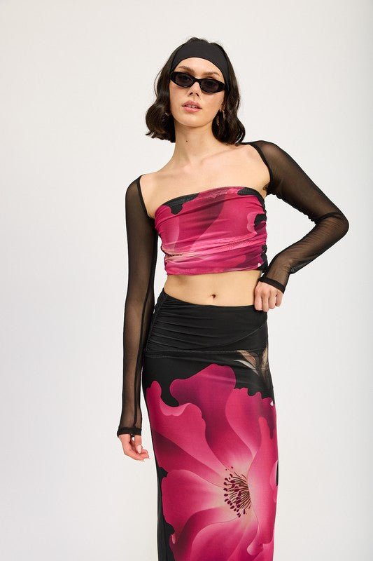 MESH PRINT TUBE TOP WITH DETACHABLE SHRUG - Robbi & Angel