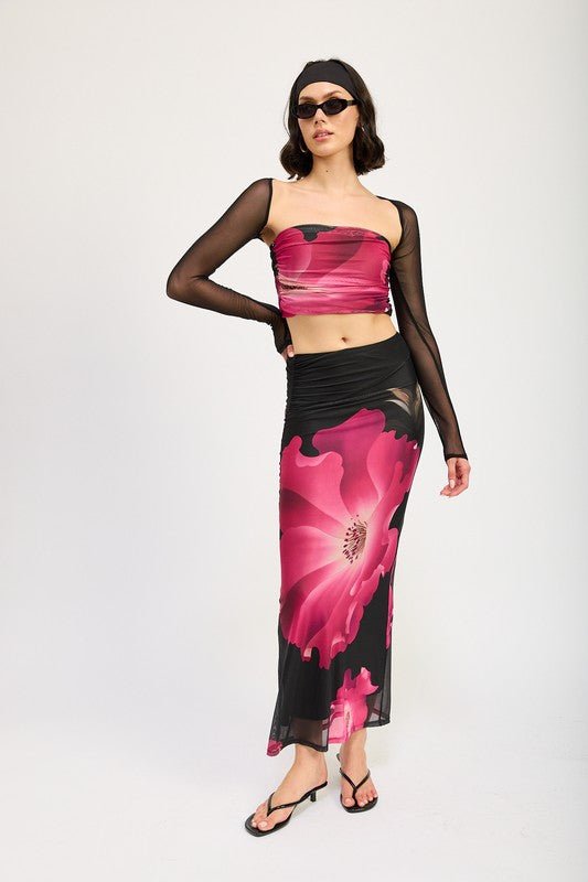 MESH PRINT TUBE TOP WITH DETACHABLE SHRUG - Robbi & Angel