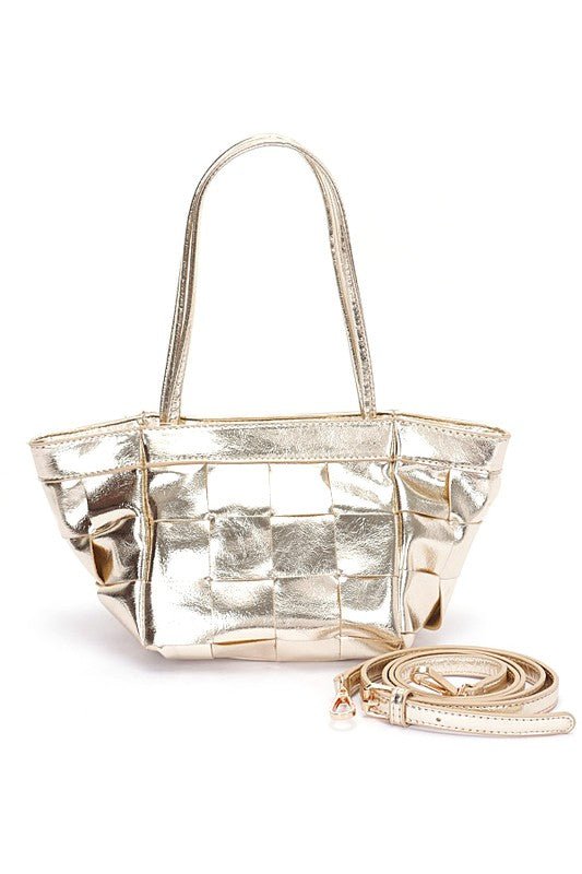Metallic Faux Leather Weaved Small Tote Bag - Robbi & Angel