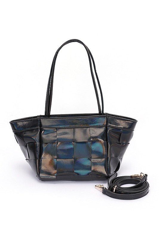 Metallic Faux Leather Weaved Small Tote Bag - Robbi & Angel