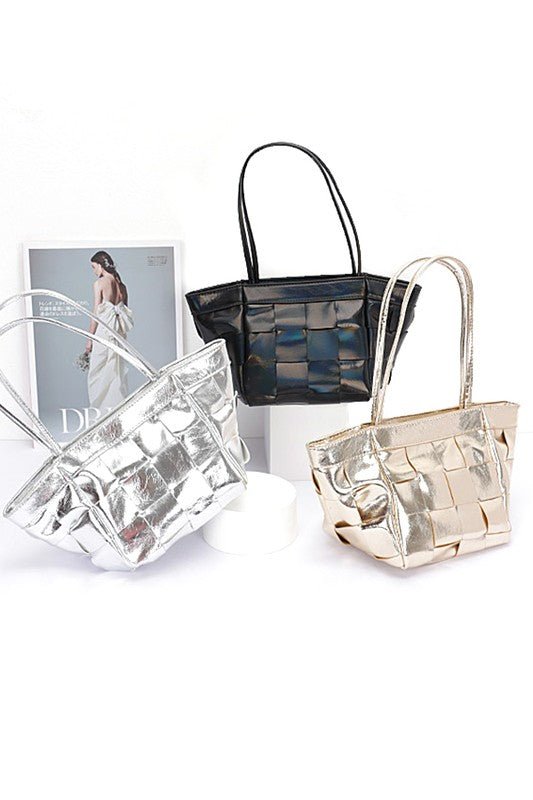Metallic Faux Leather Weaved Small Tote Bag - Robbi & Angel