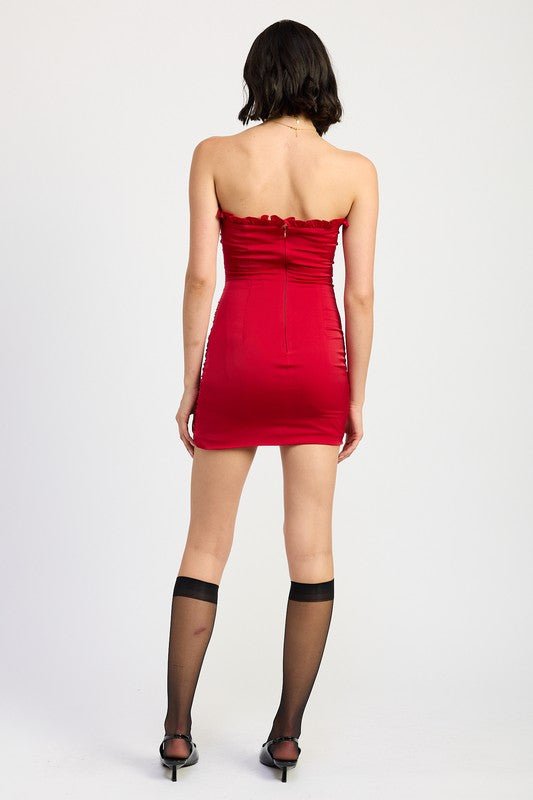 RUCHED RUFFLE MINI DRESS - Robbi & Angel