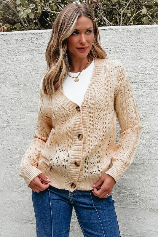 Women Open Knit Drop Shoulder Sweater Cardigan - Robbi & Angel