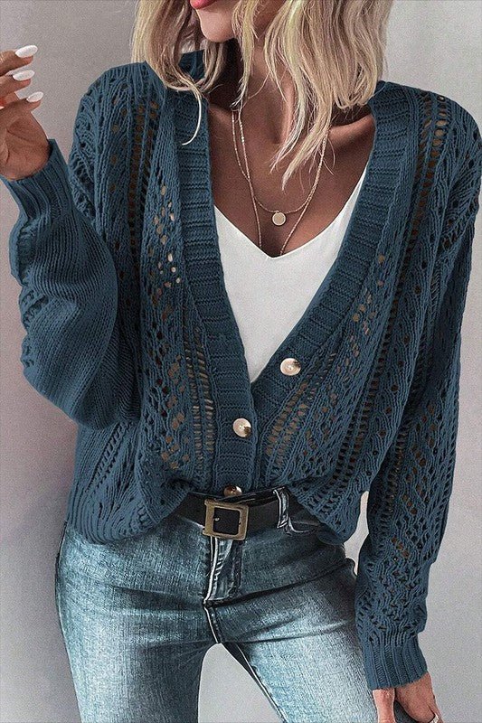 Women Open Knit Drop Shoulder Sweater Cardigan - Robbi & Angel