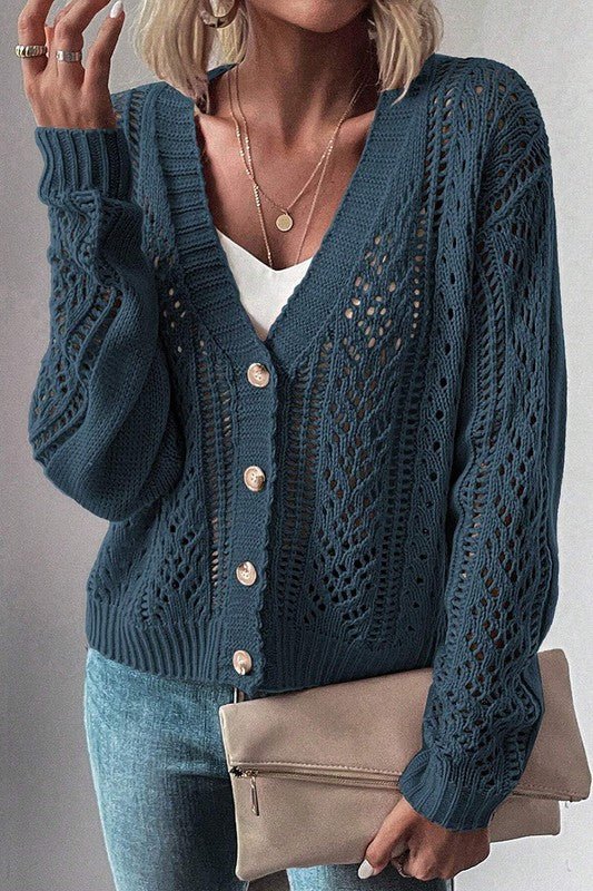 Women Open Knit Drop Shoulder Sweater Cardigan - Robbi & Angel