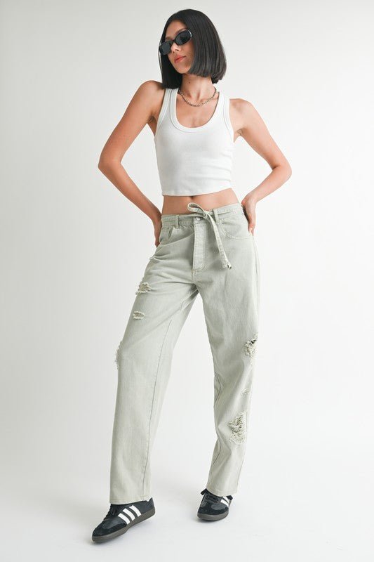 DISTRESSED WIDE LEG PANTS - Robbi & Angel