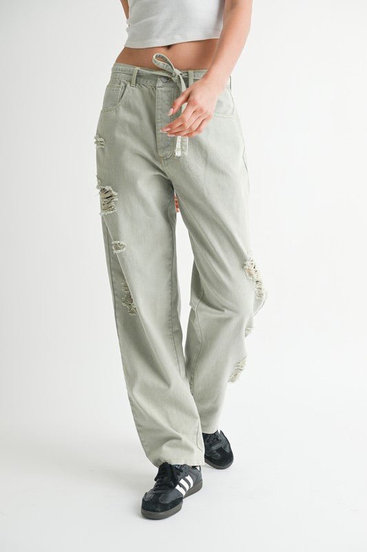 DISTRESSED WIDE LEG PANTS - Robbi & Angel