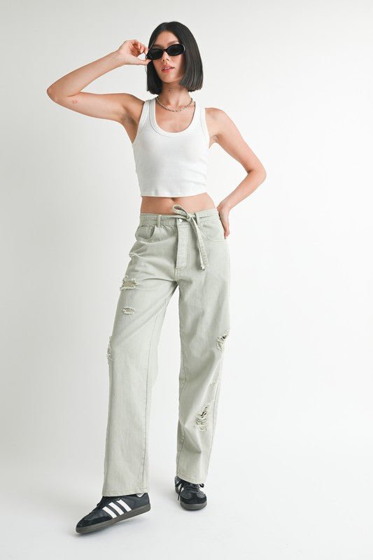 DISTRESSED WIDE LEG PANTS - Robbi & Angel