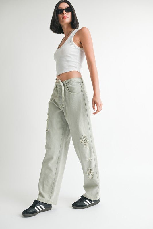 DISTRESSED WIDE LEG PANTS - Robbi & Angel