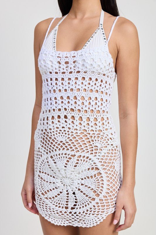 CROCHET MINI DRESS WITH CROSSED BACK - Robbi & Angel