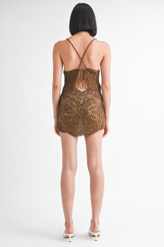 CROCHET MINI DRESS WITH CROSSED BACK - Robbi & Angel