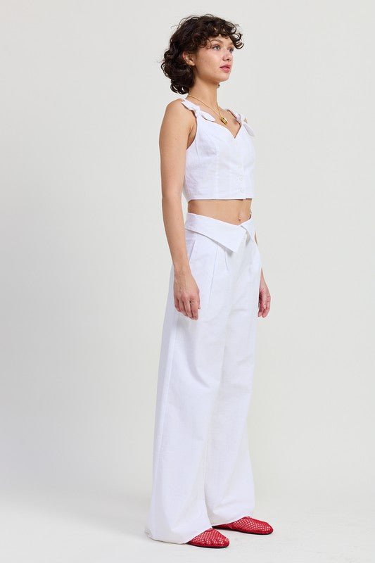 BUTTON UP CROPPED TOP WITH SHOULDER TIES - Robbi & Angel