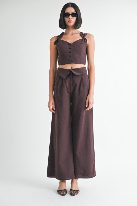 BUTTON UP CROPPED TOP WITH SHOULDER TIES - Robbi & Angel