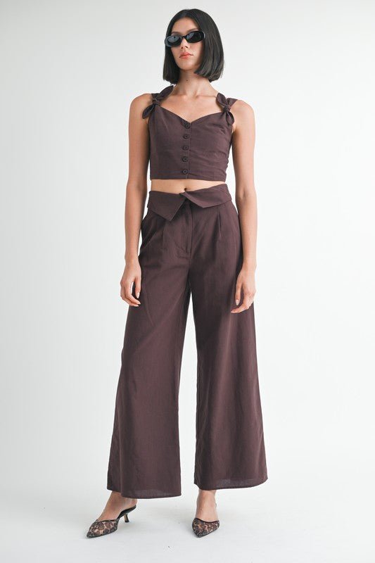 BUTTON UP CROPPED TOP WITH SHOULDER TIES - Robbi & Angel