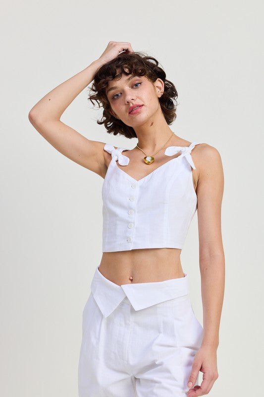 BUTTON UP CROPPED TOP WITH SHOULDER TIES - Robbi & Angel