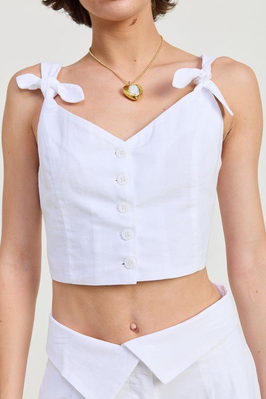 BUTTON UP CROPPED TOP WITH SHOULDER TIES - Robbi & Angel