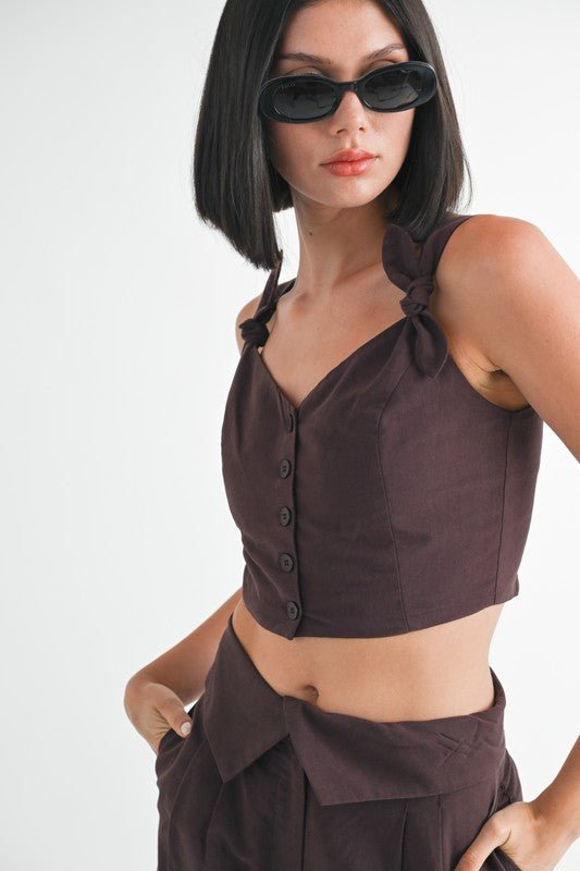 BUTTON UP CROPPED TOP WITH SHOULDER TIES - Robbi & Angel