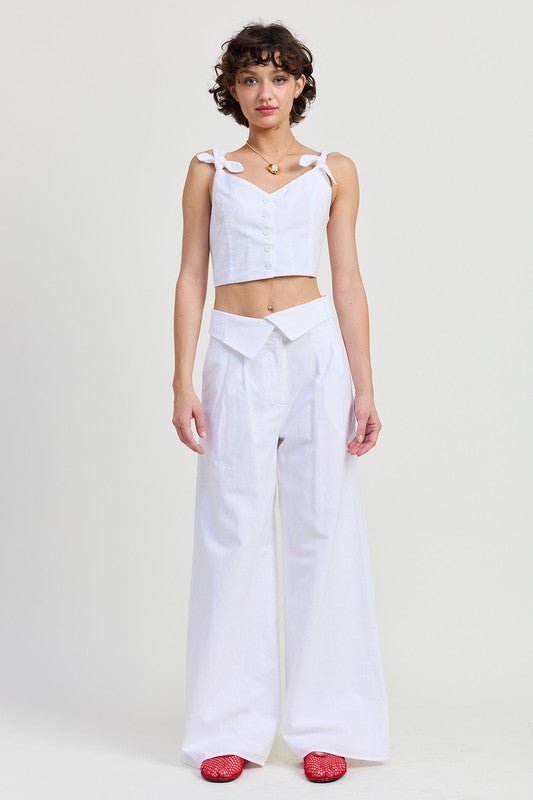 BUTTON UP CROPPED TOP WITH SHOULDER TIES - Robbi & Angel