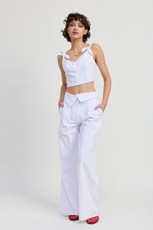 BUTTON UP CROPPED TOP WITH SHOULDER TIES - Robbi & Angel