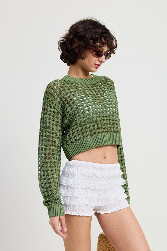 ROUND NECK KNITTED CROP SWEATER TOP - Robbi & Angel