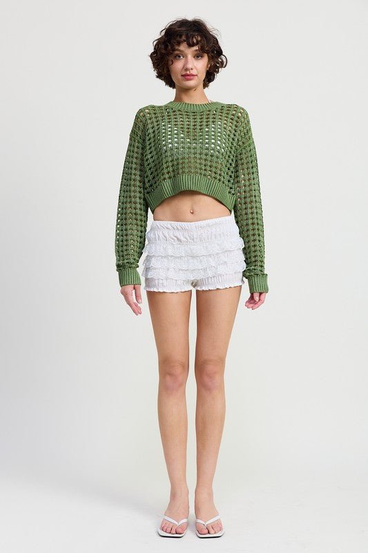 ROUND NECK KNITTED CROP SWEATER TOP - Robbi & Angel