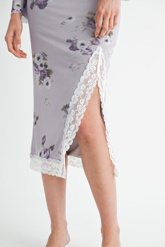 FLORAL MIDI SKIRT WITH LACE TRIM - Robbi & Angel