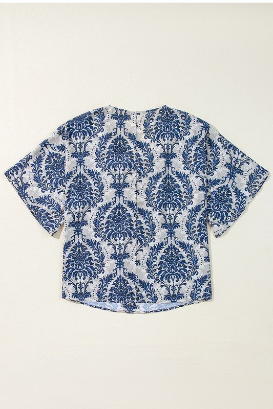 Women Flower Tree Quarter Sleeve V Neck Blouse - Robbi & Angel