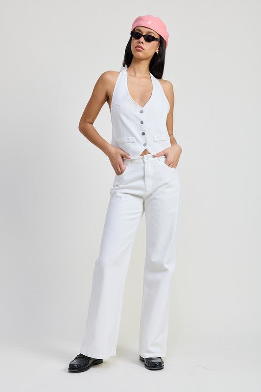 FOLDED FITTED DENIM PANTS - Robbi & Angel