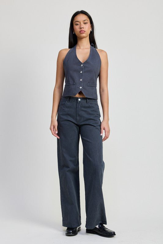 FOLDED FITTED DENIM PANTS - Robbi & Angel