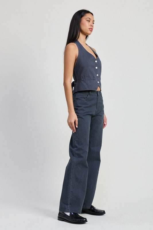 FOLDED FITTED DENIM PANTS - Robbi & Angel