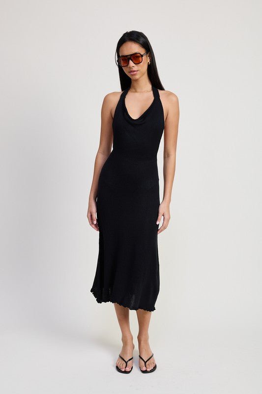 COWN NECK MIDI OPEN BACK DRESS - Robbi & Angel