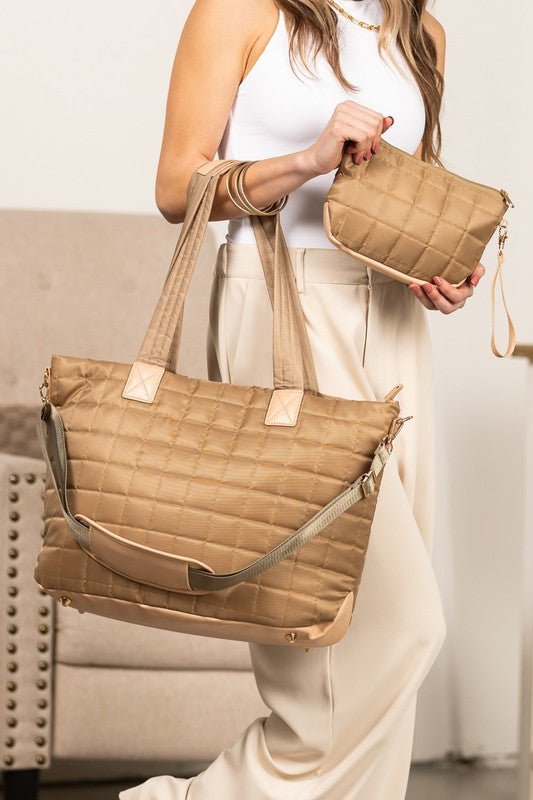 Mila Quilted Traveler Tote with Mini Clutch - Robbi & Angel