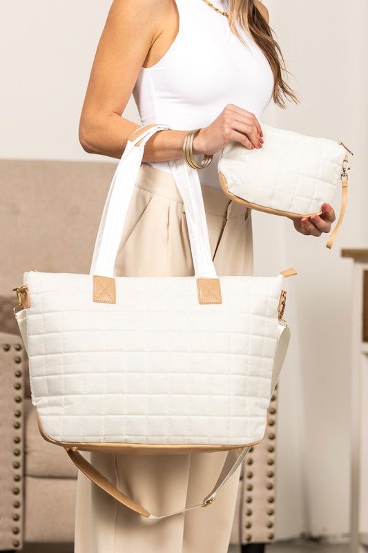 Mila Quilted Traveler Tote with Mini Clutch - Robbi & Angel