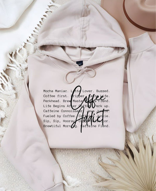 Coffee Addict Words Graphic Hoodie - Robbi & Angel