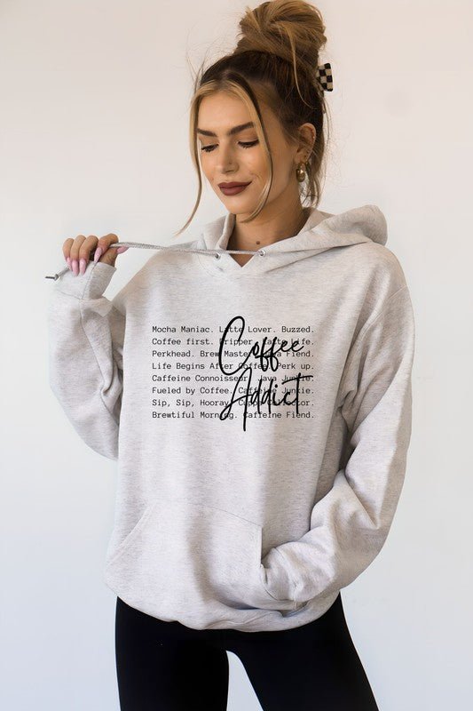 Coffee Addict Words Graphic Hoodie - Robbi & Angel