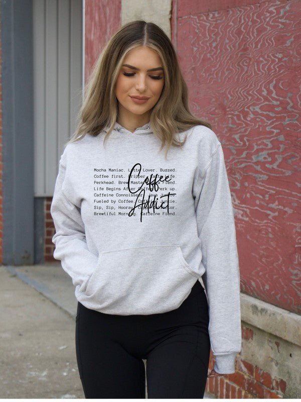 Coffee Addict Words Graphic Hoodie - Robbi & Angel