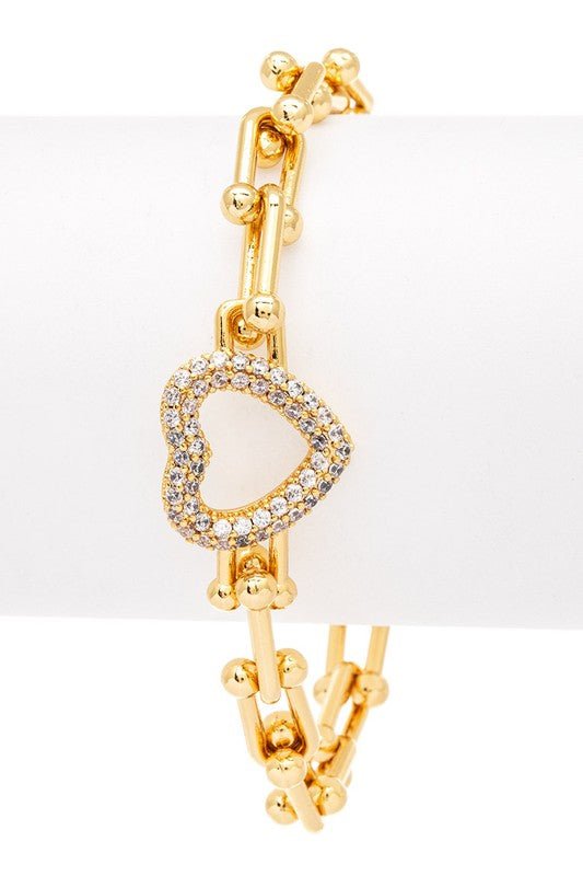 Micro Pave Heart Charm Paperclip Bracelet - Robbi & Angel