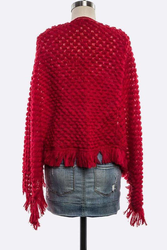 Raised Knit Fringe Poncho - Robbi & Angel