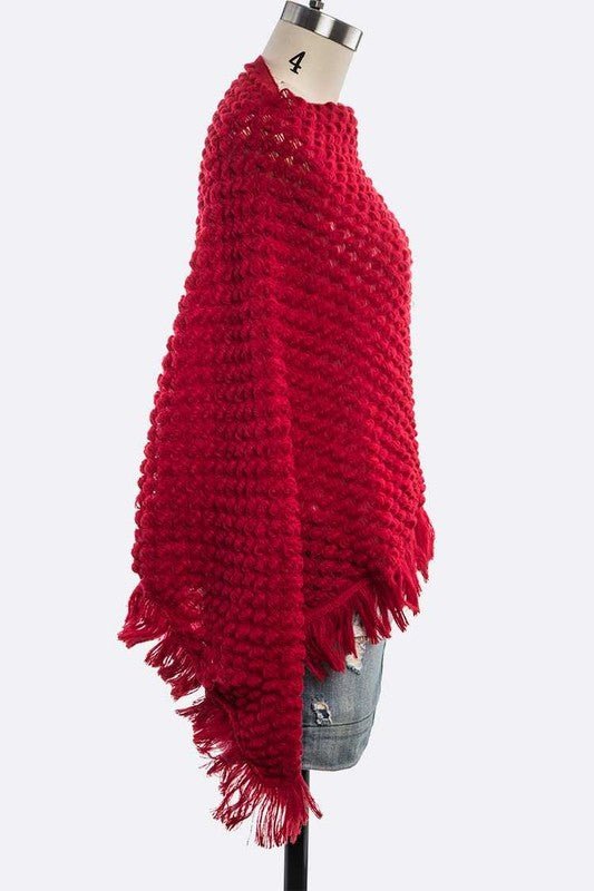 Raised Knit Fringe Poncho - Robbi & Angel