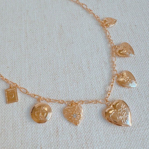 Heart Lockets Multi Charm Necklace - Robbi & Angel