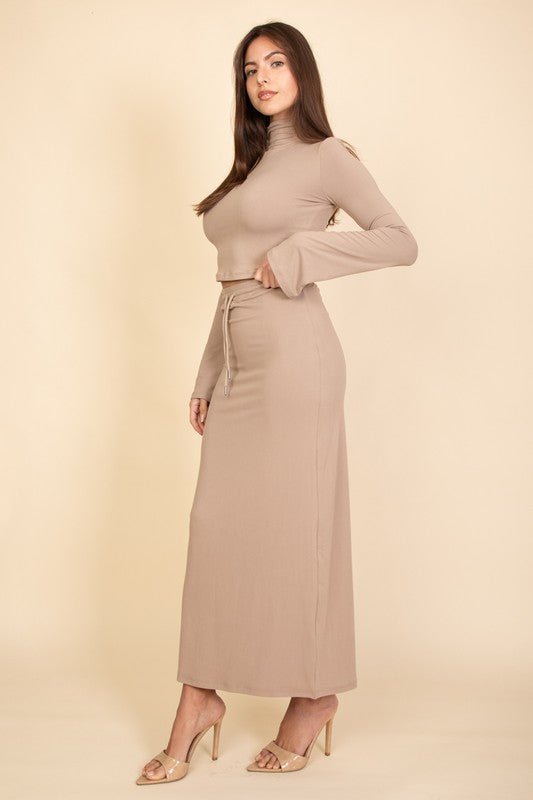 Mock Neck Bell Sleeve Crop Top & Maxi Skirt Set - Robbi & Angel