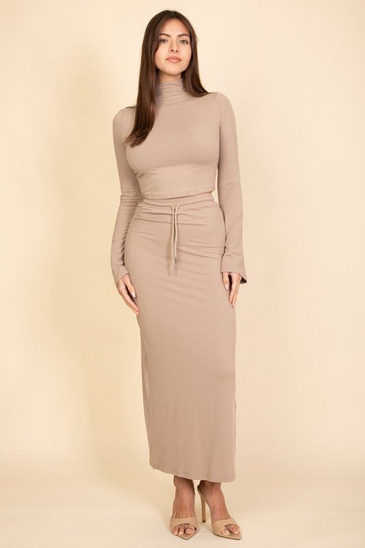 Mock Neck Bell Sleeve Crop Top & Maxi Skirt Set - Robbi & Angel